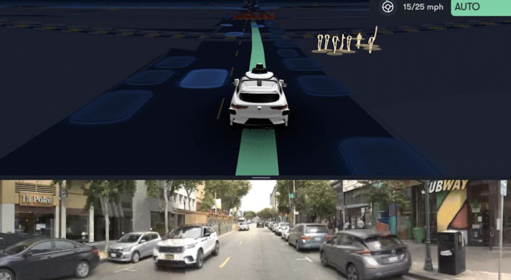 Waymo’s visualization of people and their poses alongside the vehicle’s road view.