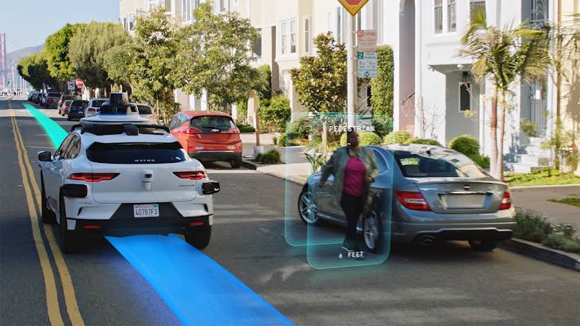 A Waymo vehicle perceiving a pedestrian, from the AI and ML at Waymo article introducing the Waymo Foundation Model.